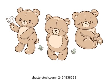 Hand Drawn Cute little Teddy Bear, vector illustration, Print for baby, newborns design 