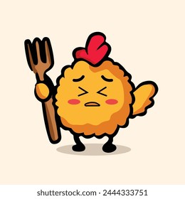 hand drawn cute logo cartoon character friedchicken