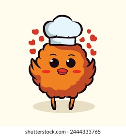 hand drawn cute logo cartoon character friedchicken chef