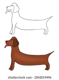 Hand drawn cute Long brown dog Animal collection vector illustration isolated in a white background, wildlife Animal drawing