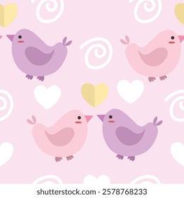 Hand drawn cute love birds seamless pattern. Valentine pattern. Suitable for use for wallpaper, backdrop, wrapping paper, fabrics, textile, packaging, etc