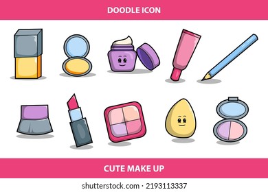 a hand drawn cute make up icon color flat