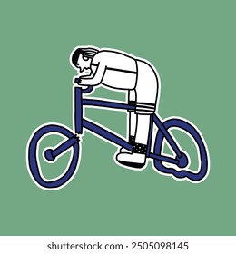 Hand drawn cute man cycling broken illustration