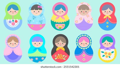 Hand Drawn Cute Matryoshka Russian Dolls Element