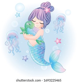 Hand Drawn Cute Mermaid Character 