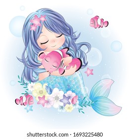 Hand Drawn Cute Mermaid Character 