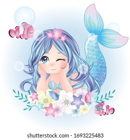 Hand Drawn Cute Mermaid Character 