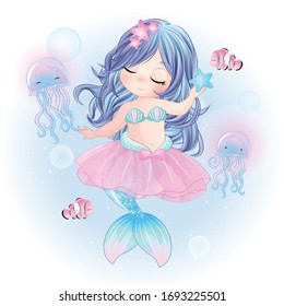 Hand drawn cute mermaid character 