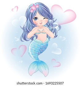 Hand Drawn Cute Mermaid Character 