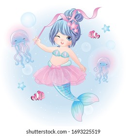 Hand Drawn Cute Mermaid Character 