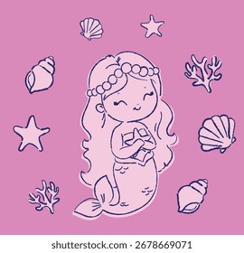 Desenhado à Mão Sereia bonito vetor Ilustração