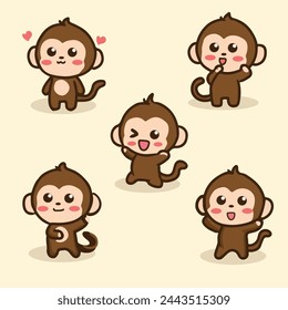 hand drawn cute monkey cartoon character set