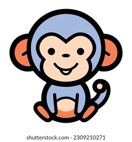 Hand Drawn cute monkey in doodle style isolated on background