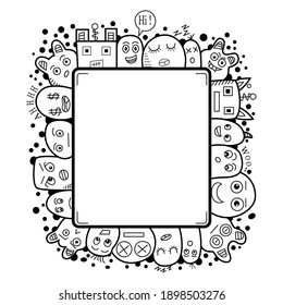 Dibujo manual de un lindo doodle monstruo con pizarra blanca