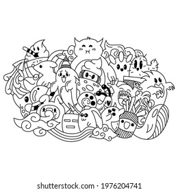 Hand drawn of cute monster doodle 