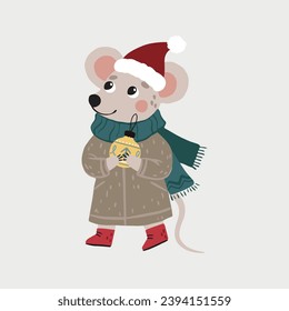 Hand drawn cute mouse character. Vector illustration, cartoon style.