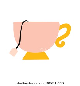 Mug Cute dibujado a mano o Taza de la Fábrica de la Moneda con un vector plano de bolsita de té Ilustración