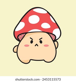 hand drawn cute mushroom angry vector character for elements, clipart