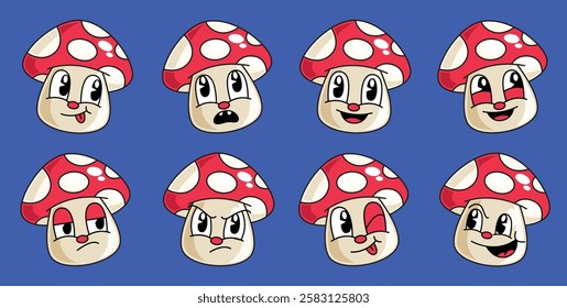 Hand drawn cute mushroom cartoon character vector illustration