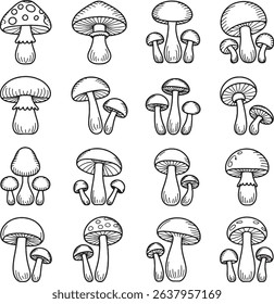 Hand drawn cute mushroom illustrations set