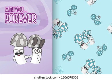 Hand drawn cute mushroom with pattern vector set-vector - Vector