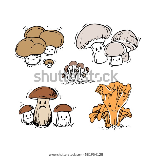 Hand drawn cute mushrooms