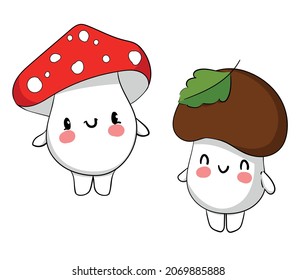 Hand drawn Cute Mushrooms vector illustration