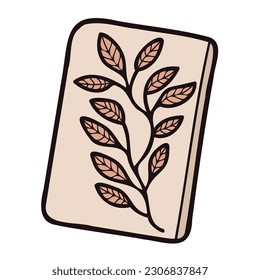 Hand Drawn cute notebook with leaves in doodle style isolated on background