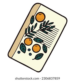 Hand Drawn cute notebook with leaves in doodle style isolated on background