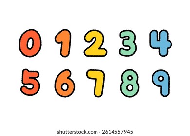 Hand drawn cute number collection. Birthday, anniversary, count, party concepts. Outlined doodle style vector design isolated illustration.
