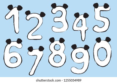 Hand drawn cute numbers with cartoon bear ears illustrations