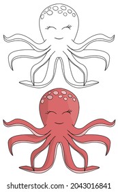 Hand drawn cute octopus Animal collection vector illustration isolated in a white background, wildlife Animal drawing