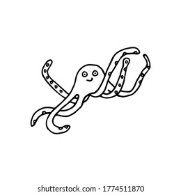 Hand drawn cute octopus drawing, with born to dive slogan graphic. Drawing in doodle style, suitable for children coloring.
