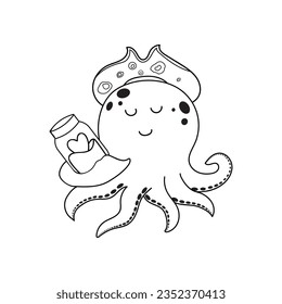 Hand drawn cute octopus with jar of heart Mascot Character Vector illustration color children cartoon clipart