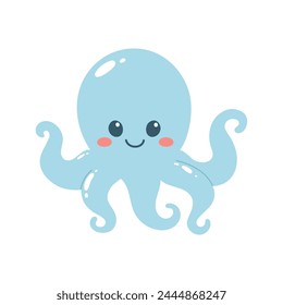 Pulpo lindo dibujado a mano. Animales marinos. Plantilla para pegatinas, baby shower, tarjetas de felicitación e invitación. Ilustración vectorial aislada. 