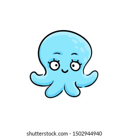 Hand drawn Cute octopus Smiling. Cartoon character vector illustration. Sketch for t shirt design, fashion print, graphic Greeting cards, posters, prints.