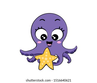 Hand drawn Cute octopus Smiling. Cartoon character vector illustration. Sketch for t shirt design, fashion print, graphic Greeting cards, posters, prints.