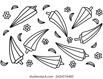 Handgezeichnete niedliche okra Muster Skizze, Schönheit, Hintergrund, bearbeitbar, schwarze Tinte Umriss, doodle