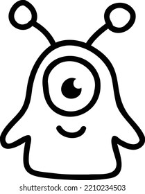 Hand Drawn cute one eyed alien illustration isolated on background