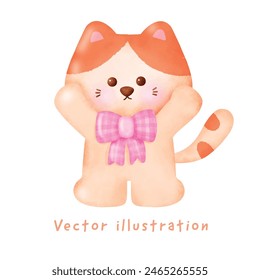 Hand drawn cute orange cat .