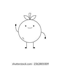 Hand drawn cute orange fruit cartoon character waving hand