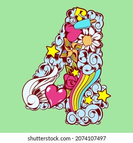 Hand drawn cute ornamental number for your unique decoration and many concept idea element for birthday or greeting design
