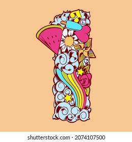 Hand drawn cute ornamental number for your unique decoration and many concept idea element for birthday or greeting design