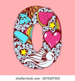 Hand drawn cute ornamental number for your unique decoration and many concept idea element for birthday or greeting design