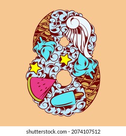 Hand drawn cute ornamental number for your unique decoration and many concept idea element for birthday or greeting design