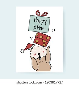Hand drawn cute otter enjoying Christmas holiday