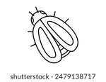 Hand drawn cute outline illustration of bug. Flat vector beetle insect in line art doodle style. Computer software security icon. System network error. Virus alert. Repair code service. Isolated.