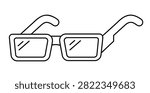 Hand drawn cute outline illustration of 3d glasses. Flat vector movie theater eyewear line art doodle. Cinema entertainment industry sticker, icon. Streaming film watching. Isolated.