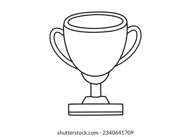 Hand drawn cute outline illustration of school award cup. Flat vector college competition or contest winner in line art doodle style. Education or study sticker, icon. Back to school. Isolated.