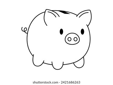 Hand drawn cute outline illustration of piggy bank. Flat vector moneybox for savings sticker in line art doodle style. Financial literacy or bank deposit icon or print. Financial cushion. Isolated.